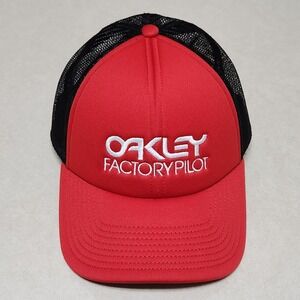 Oakley Factory Pilot Trucker Hat Red Black Mesh Snapback Baseball Cap Adjustable